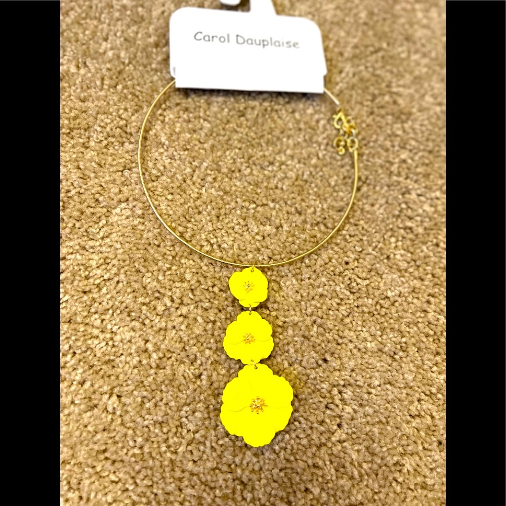 Carol Dauplaise Yellow Tri Floral Gold Hoop necklace